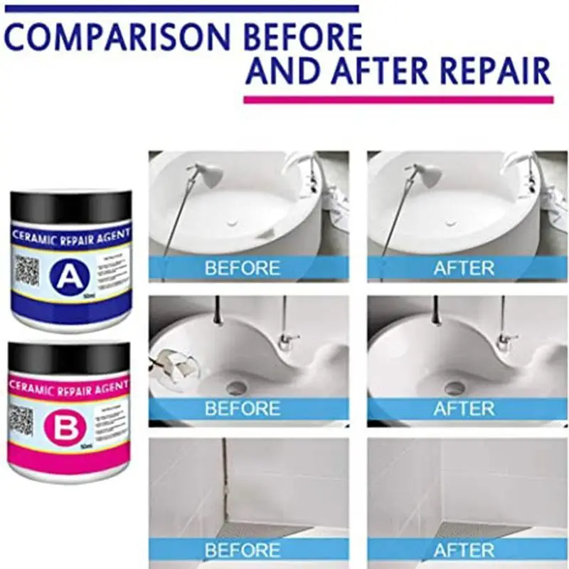 

100g Ceramic Paste Floor Tile Adhesive Tile Repair Agent Tub Tile and Shower Repair Kit Porcelain Repair Kit for Crack Chip 2pcs