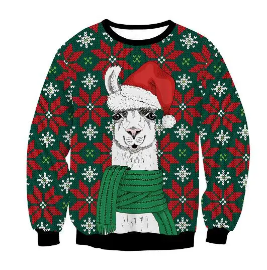 thumbnail image 1 of Suéteres navideños feos, jerséis verdes, sudaderas con estampado divertido en 3D para fiestas navideñas, sudaderas para fiestas, cumpleaños, Navidad 2025, 1 of 5