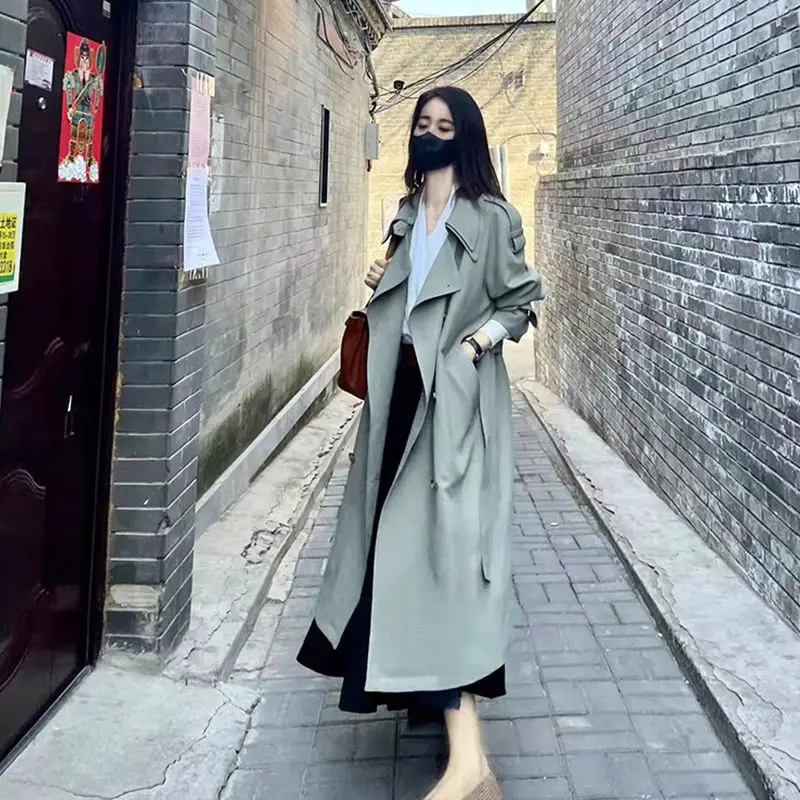 

2023 Women's Notch Lapel Long Puff Sleeve A Line Pea Coat With Self Tie Belt Elegant Lady Winter Solid Color Outerwear W11