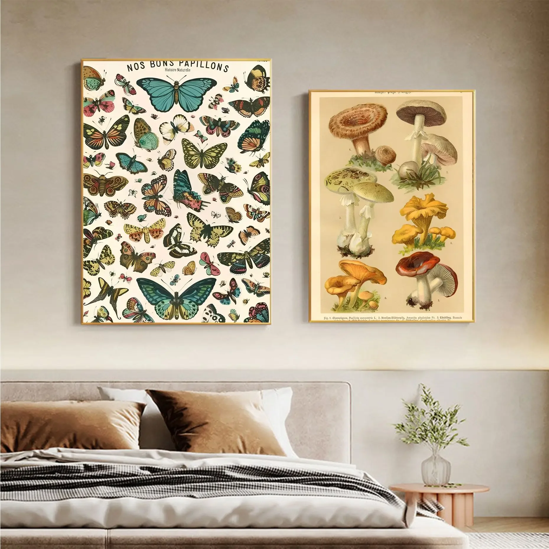 

Butterfly Mushroom Vintage Good Quality Prints And Posters Retro Kraft Paper Sticker DIY Room Bar Cafe Home Decor