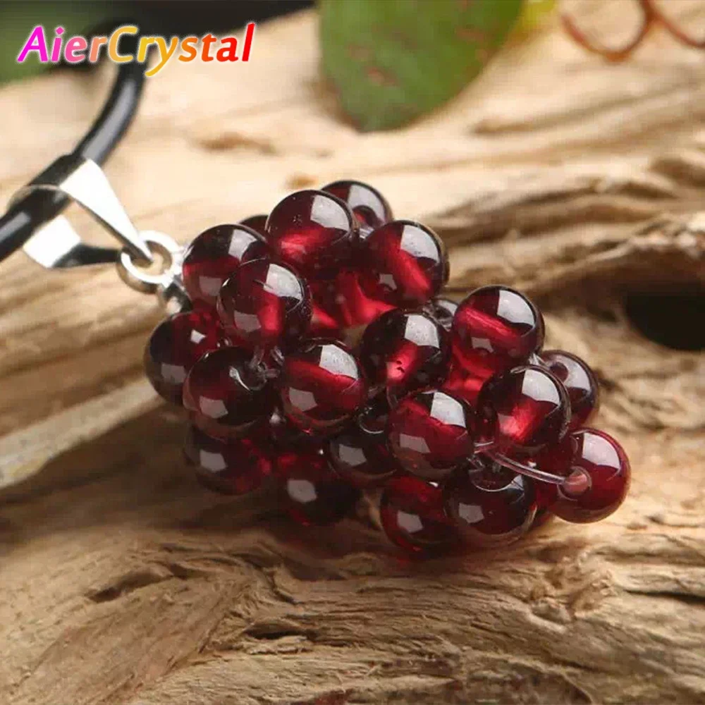 1PC Natural Garnet Grape Pendant Women's Necklace Reiki