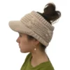 Women Girls Ponytail Baseball Cap Winter Warm Wool Knit Hat Empty Top Stretchy Beanie Caps Fashion Outdoor Ski Beanie Knit Hat 3