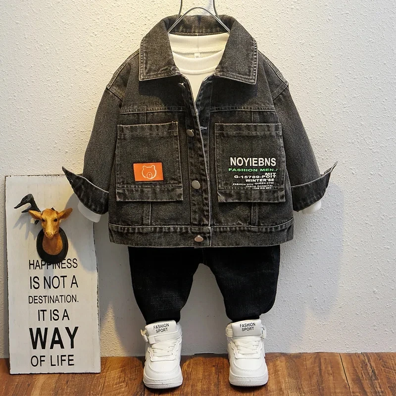 

New Kids Casual Jacket Fashion Boy Baby Denim Jacket Children Outerwear Boys Solid Color Jeans Coats Baby Clothes
