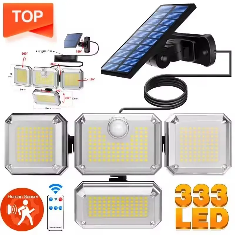 122/333LED 태양광 조명 야외 모션 센서 인간 유도 3가지 모드 IP65 방수 태양광 발전 차고 마당 복도 벽 램프