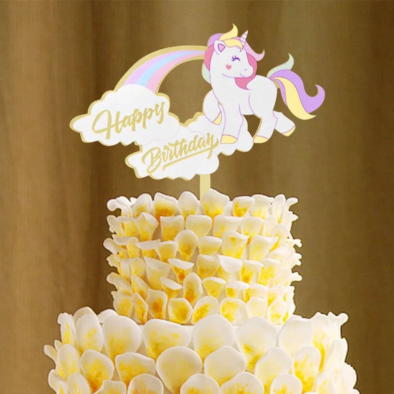 

1pc Unicorn Acrylic Cake Topper Happy Birthday Cupcake Cake Decor Unicorn Party Supplies Kids Birthday Anniversary Decoration