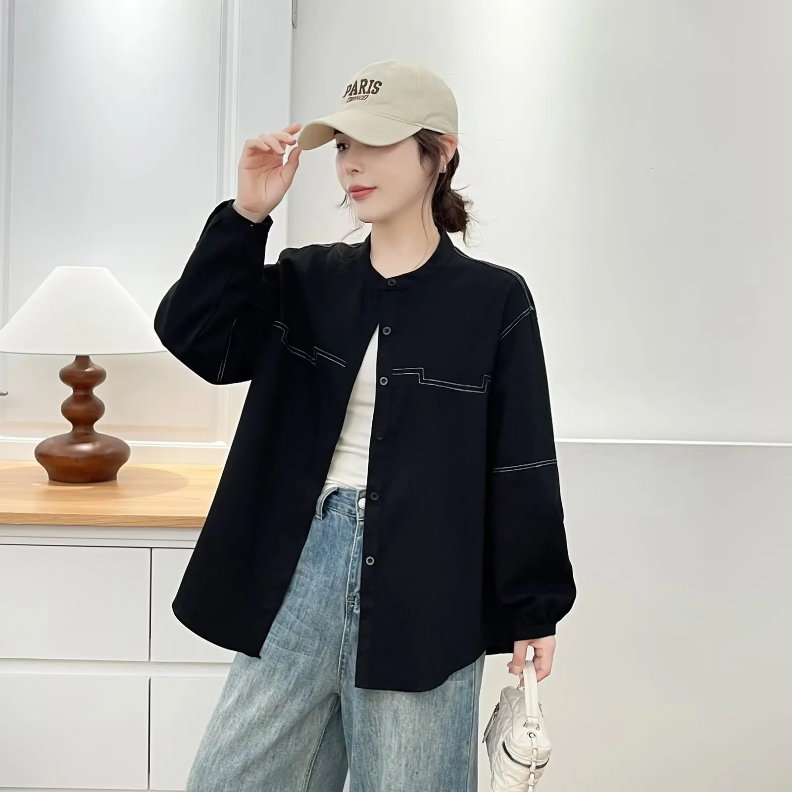 Fashion Plus Size Women's Blouses New Autumn Style Casual Loose And Loose Shirt Casual Bright Line Jacket 683