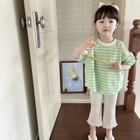 3-9T Baby Girl Casual Flared Trousers Spring Summer Stretchy Ribbed Wooden Hem Girls Infant Kids Versatile Soft Cotton Leggings 6