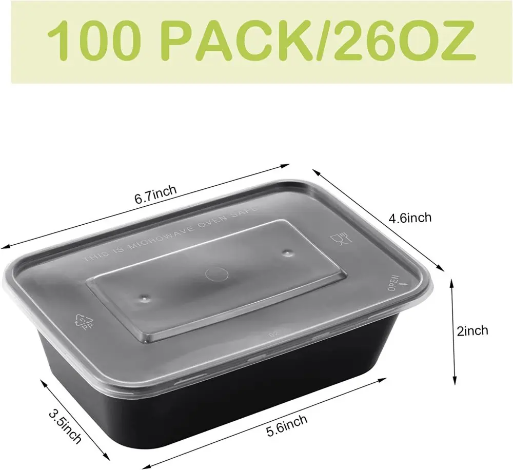Description Picture 6 of item20PCS Plastic Disposable Black Food Containers 1000ml Take out Containers With Lid Salads Fresh-keeping Container Carry Out Box