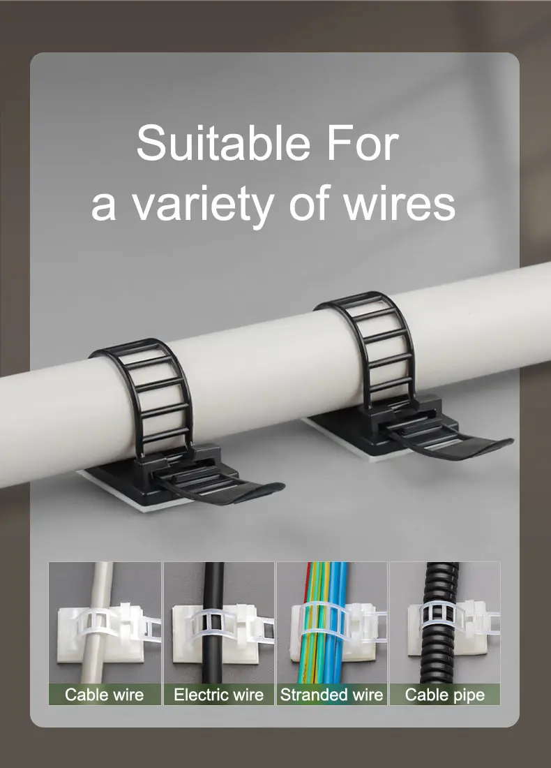 Description Picture 3 of item20PCS Adjustable Strap Holder Self Adhesive Plastic Network Wire Power Cord For Car Cable Tie Clip Stair Clamp S/M/L Organizer