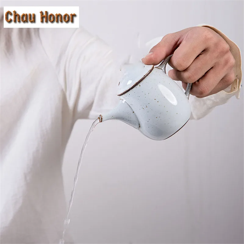 180ml Handmade White Coarse Pottery Teapot Guanware Gracked Glaze Tae Maker With Strainers Dahongpao Master Cups Gift Packaging