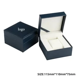 Black Matte PU Leather Personalized Watch Storage Box with Custom Logo Option (Blue)