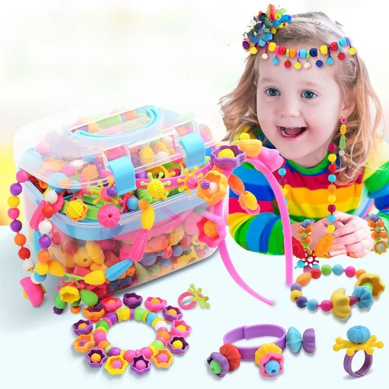 

Colorful Assorted Shapes Plastic Pop Beads DIY Jewelry Set for Kids Girls Toys Gifts DIY Manual Necklaces Making