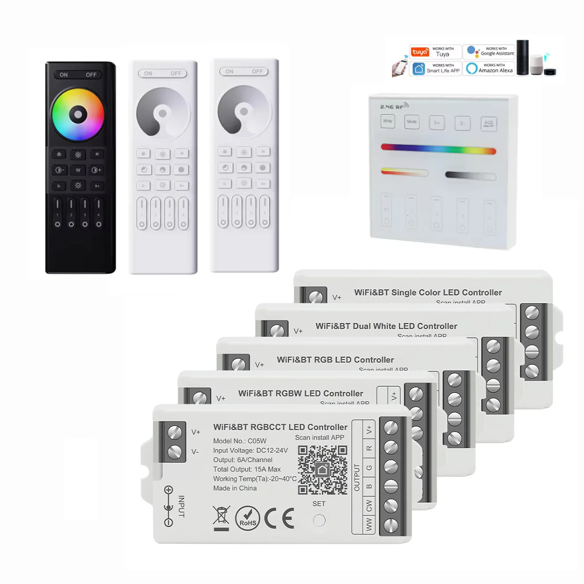 Tuya Wifi LED Controller C01W C05W DIM CCT RGB CCTRGBW LED Light Dimmer Smart Life APP 2.4G RF Alexa Google Home Voice Control 1