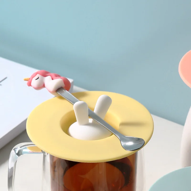 Lovely Rabbit Silicone Cup Lid Anti-Dust Bowl Cover Heat-resistant Milk Coffee Sealed Lid Cap Reusable Seal Suction Airtight Cup