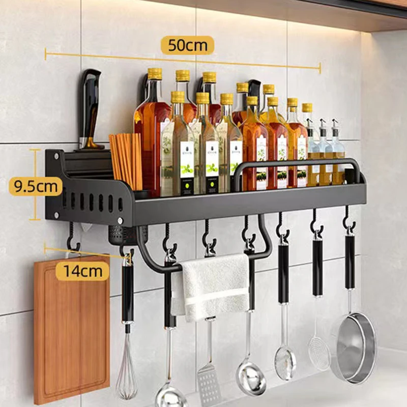 Kitchen Spice Shelf With Hook Wallmounted Spice Racks Aluminum Punch