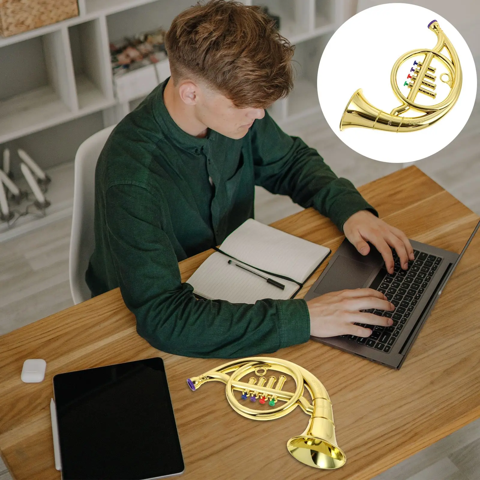 Trumpet Instrument Kids Sensory Toys Trumpet French Horn Tuba Toys Musical Wind Instruments Metallic Trumpet Horn 4 Colored Keys