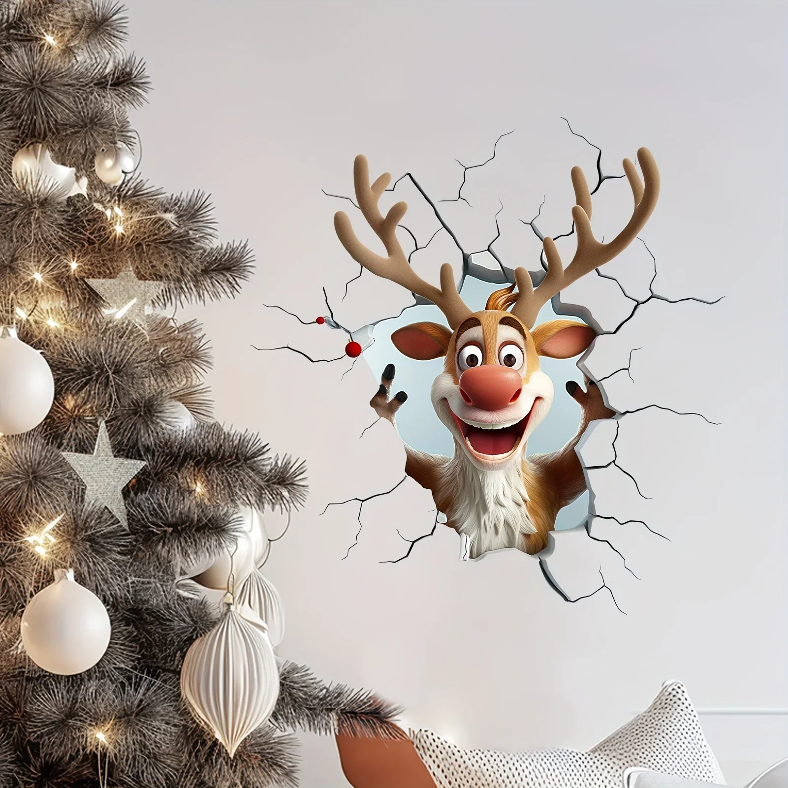 3D Reindeer Wall Decal - Removable Vinyl Christmas Decor