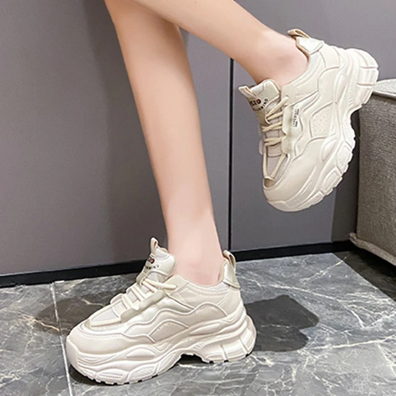 Trendy Women Platform Sneakers 2024 Non-slip for Woman Sport Ladies White Winter Autumn Winter Lace-up Designer Shoe Size 35-40