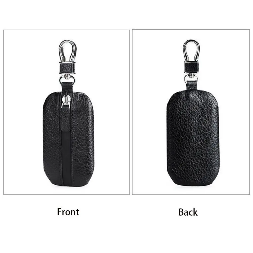 Creative Genuine Leather Car Keys Bag Waterproof Zipper Universal Car Key Cover Durable Pure Color Soft Surface Key Pouch