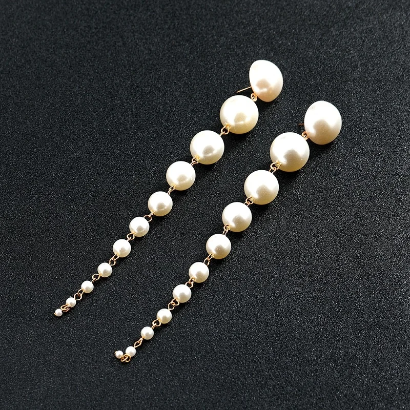 Fashion Elegant Gradient Handmade Simulated Pearl Tassel Long Dangle Earrings For Women Party Jewelry Accessories Fashion Elegant Gradient Handmade Simulated Pearl Tassel Long Dangle Earrings For Women Party Jewelry Accessories