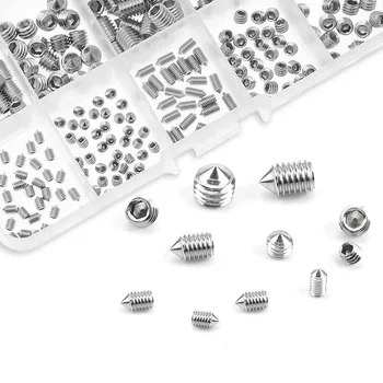 240pcs Stainless Steel Hex Socket Screw Set M3/M4/M5/M6/M8 Grub Screws with Cone Point & Tapered End Durable Fasteners