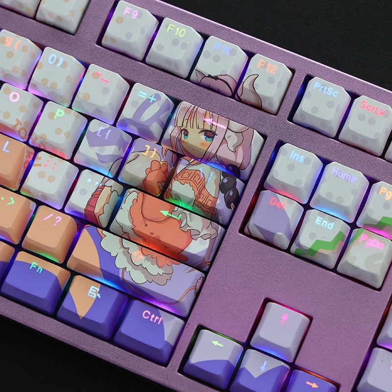Chaves Conjunto Lados Pbt Tintura Subbed Keycaps Anime dos Desenhos Animados Gaming Key Caps Backlit Keycap para Miss Kobayashi Dragão Maid 108 - Imagem 3