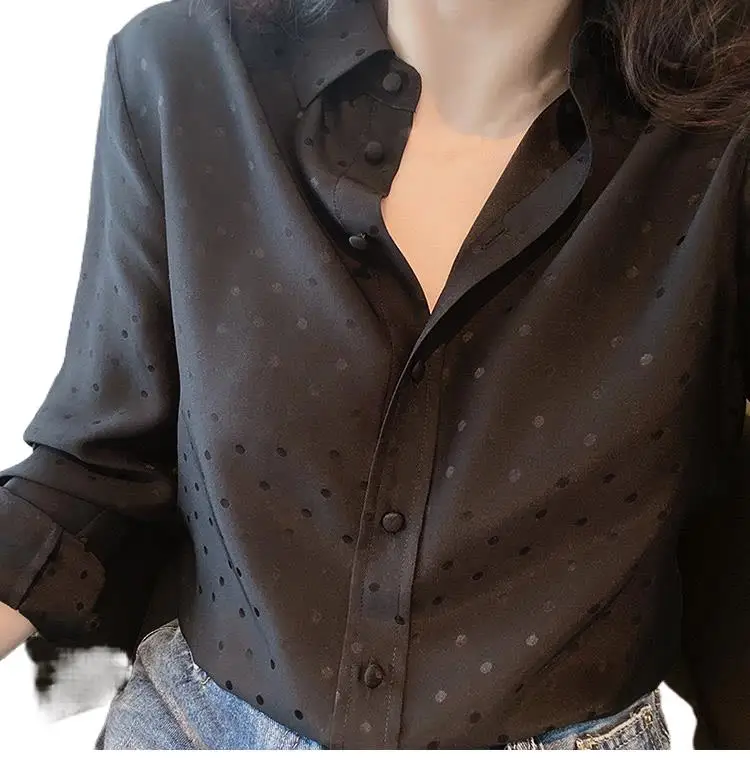 

2023 Women's Clothing Double jacquard silk shirt wave point