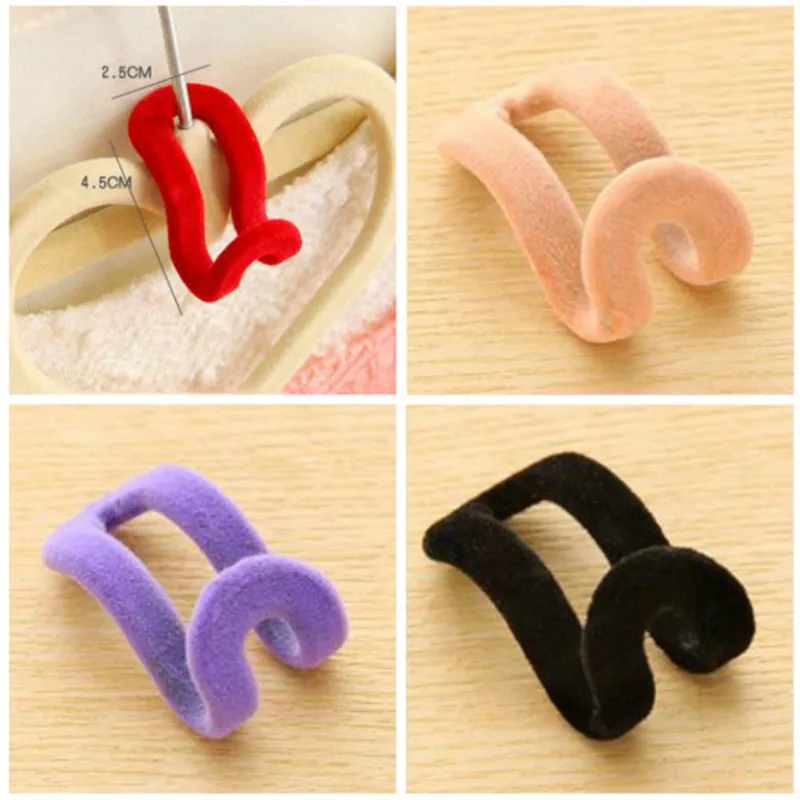 10pcs Home Creative New Mini Flocking Clothes Hanger Flocking Holder Mini Anti-Clip Hook Color randomly