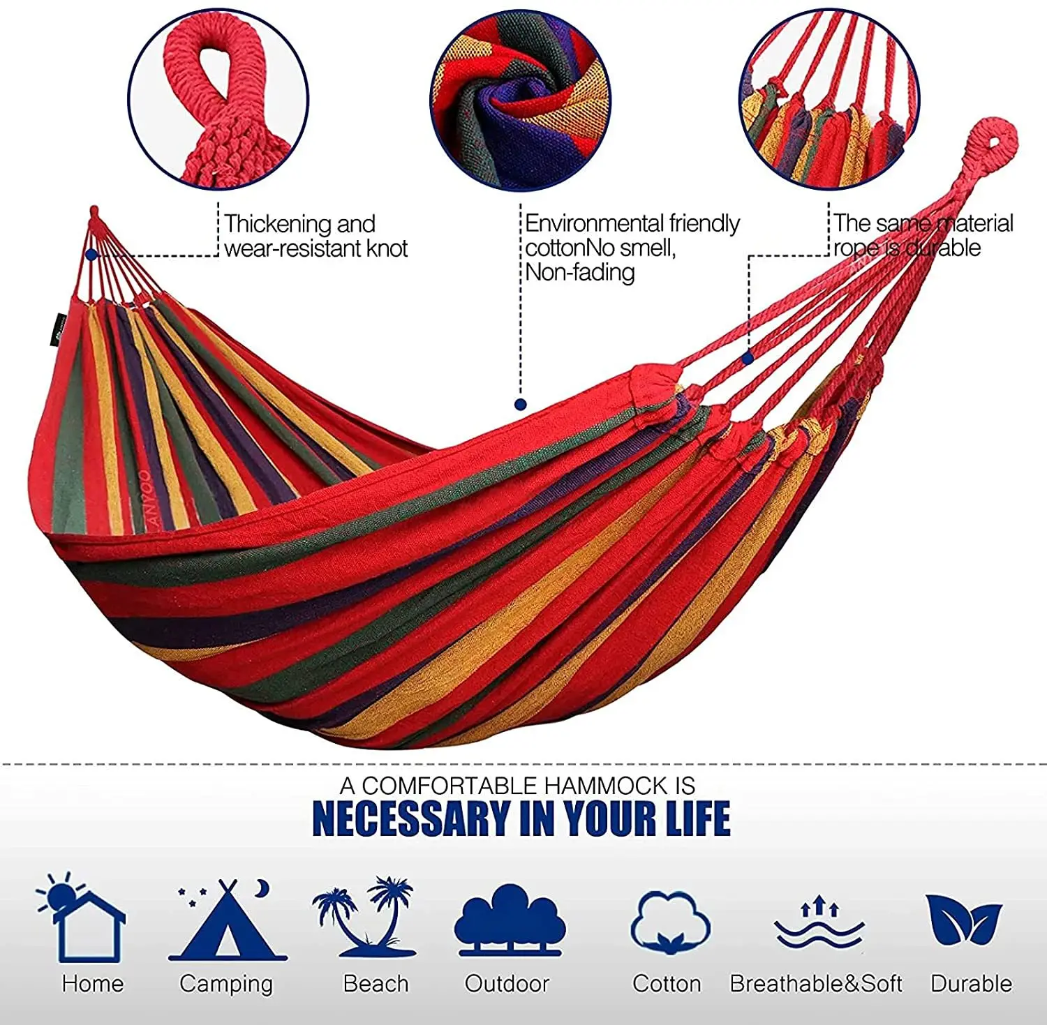 Double Wide Thick Canvas Hammock Portable Hammock Outdoor Single Double Anti-rollover Swing Outdoor Indoor Household