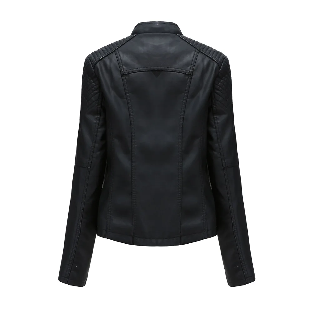 Spring Autumn Leather Jacket Women Slim Fit Motor Biker PU Leather Short Coat Stand Collar Ladies Zipper Outerwear 2024 New