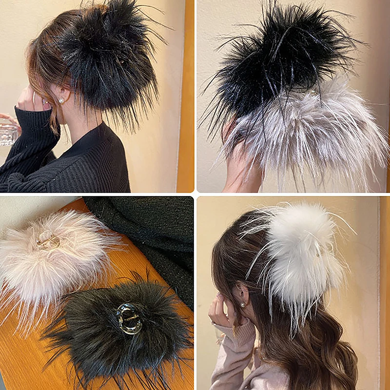 

1PC Fluffy Warm Feather Winter Elastic Hair Band Scrunchies Large Intestine Hair Ring For Women Girls Plush Hair Rope Hairwear