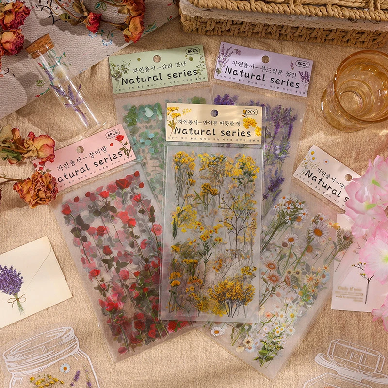 

6sheets Vintage Floral Natural Series Sticker DIY Scrapbooking Journal Planner Stickers Korean Stationery Gift for School Office