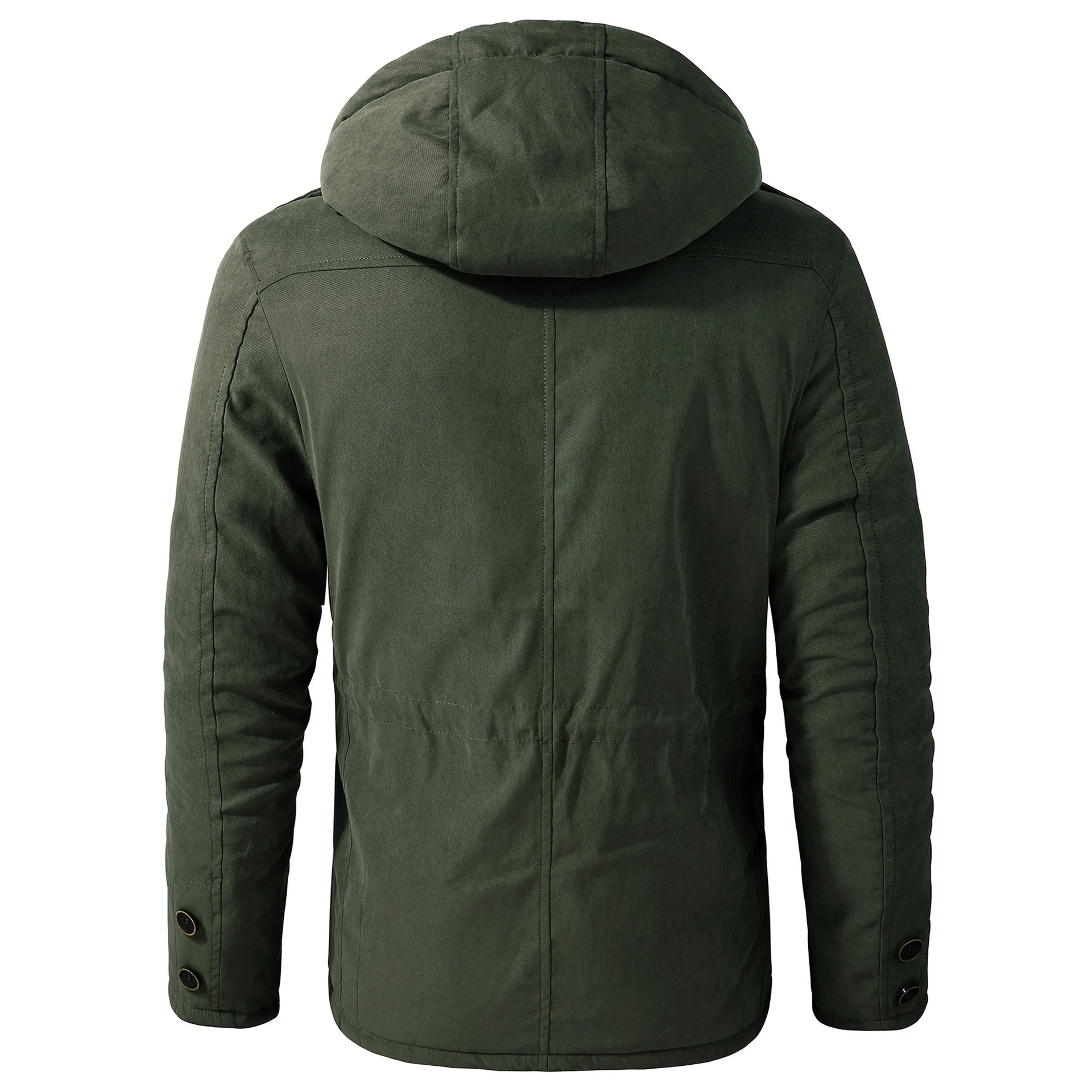 2023 New Men's Large Lamb Fleece Hooded Cotton Jacket Thickened Multi Pocket Cotton Top Casual Mid Length Coat