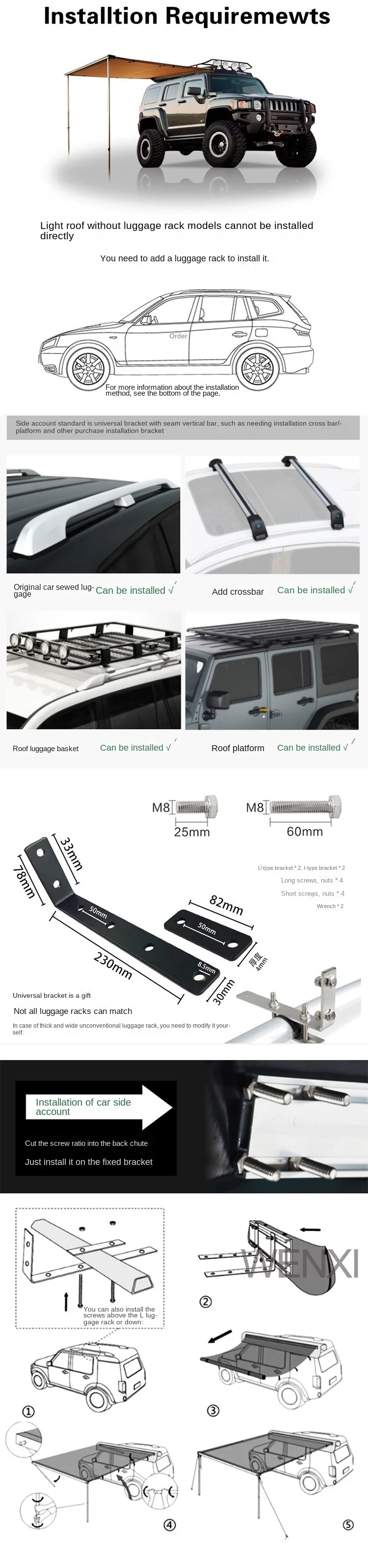 Auvent latéral de voiture étanche, tente latérale de lucarne