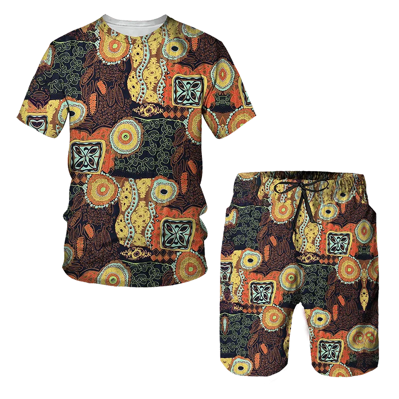 Summer Men's Women's Oversized T Shirt Set 3D Print Africa Dashiki Enthic Style Unisex Colthing Streetwear Casual Tracksuit
