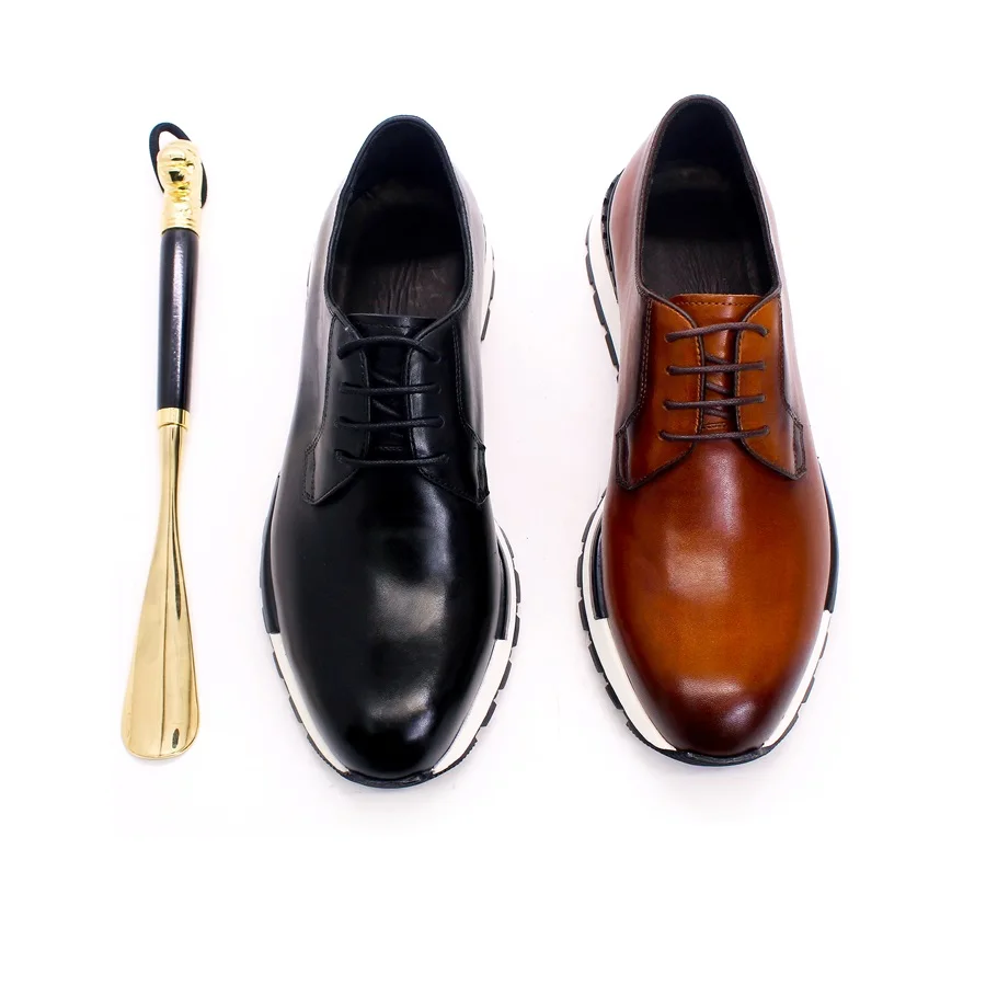 Men's Genuine Leather Shoes Anti-Slip Casual Sneakers Glossy Breathable Lace-Up Men's Wedding High-end Wedding Men's Shoes 6
