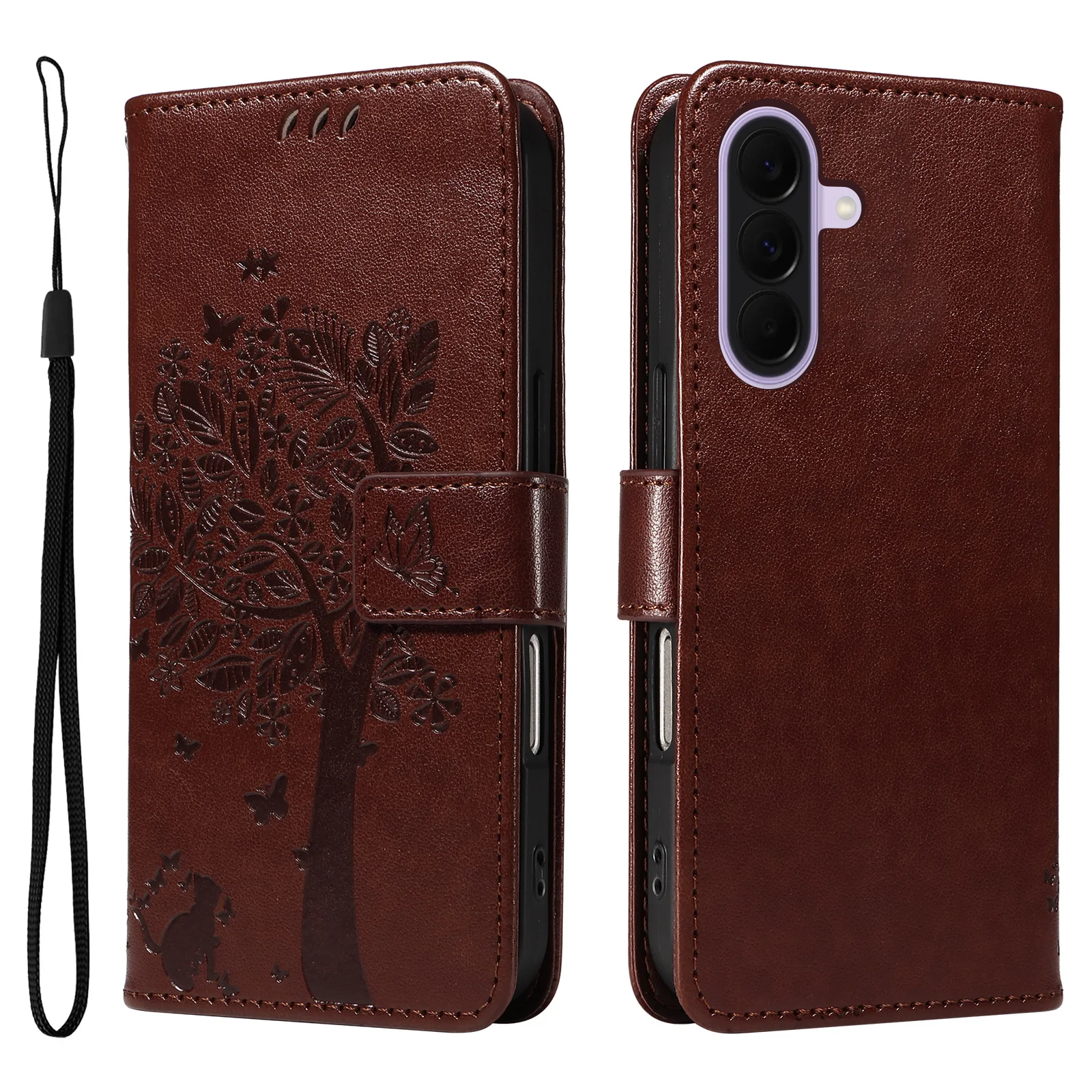 Cat Tree Embossed Design Leather Wallet Flip Case