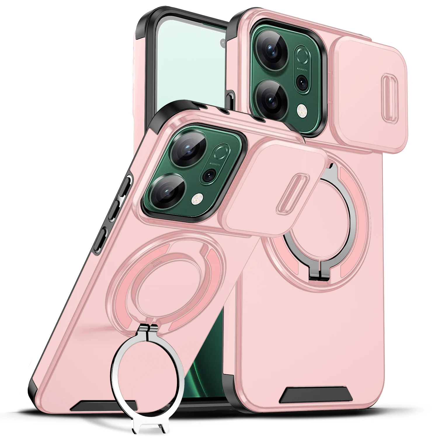 Magnetic Ring Armor Slide Camera Lens Case with Magsafe Wireless Charging Compatibility