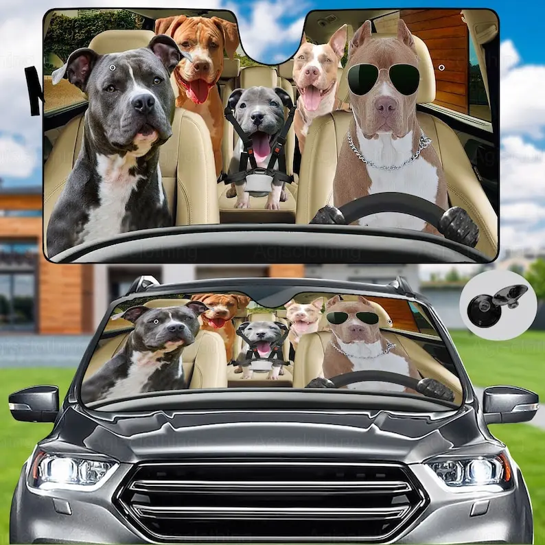 

PitBull Family Car Sunshade, PitBull Car Sun Protector, PitBull Car Windshield, Cute Car Accessories, Sun Shade For Car,