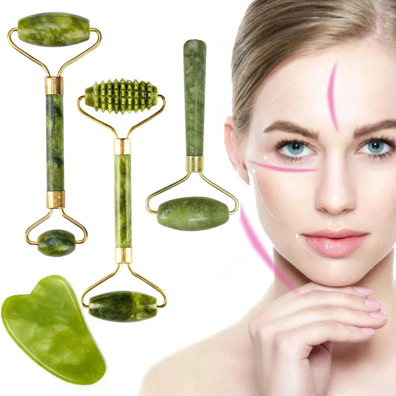 

Massager Jade Roller for Face Natural Jade Stone Facial Natural Scraper Face Lifting Gua Sha Body Back Slimming Massage Roller