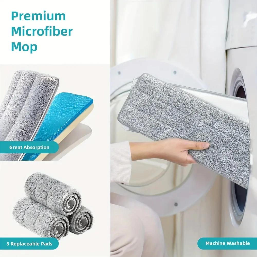 Self-Cleaning Spin Mop and Bucket Set, with Foot Pedal Wringer & 3 Washable Pads for All Floor Types, Wet Dry Use steam mop