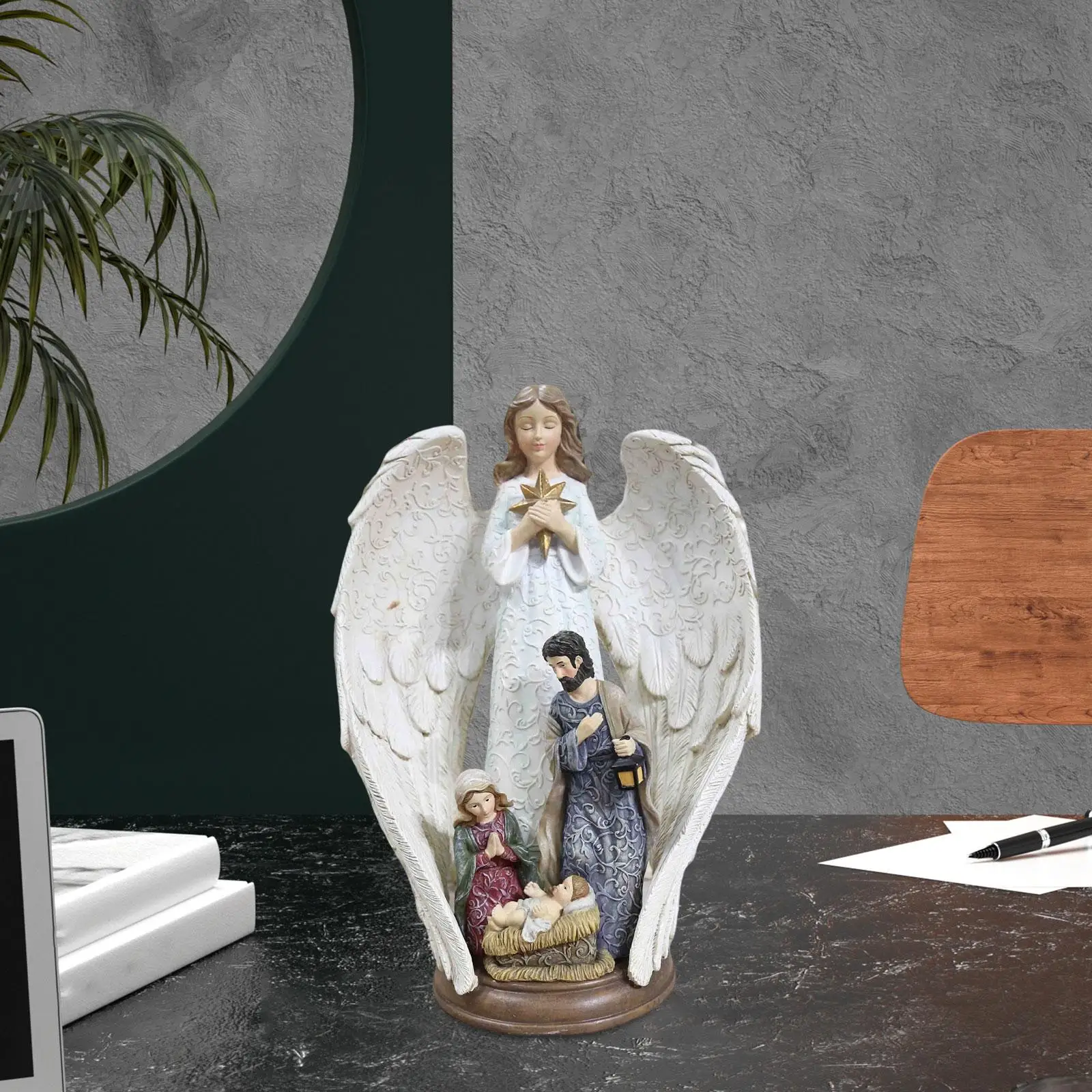 Holy Family Statue Artwork Collectible Sculpture Jesus Birth Figure for Desktop Fireplace Living Room Decoration