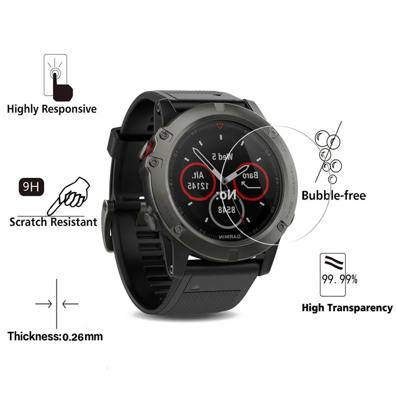 HD Tempered Glass Protective Film For Garmin Fenix 5 5S 6 6S 6X 7 7S 7X / Forerunner245 945 735 Watch Screen Anti-scratch Film