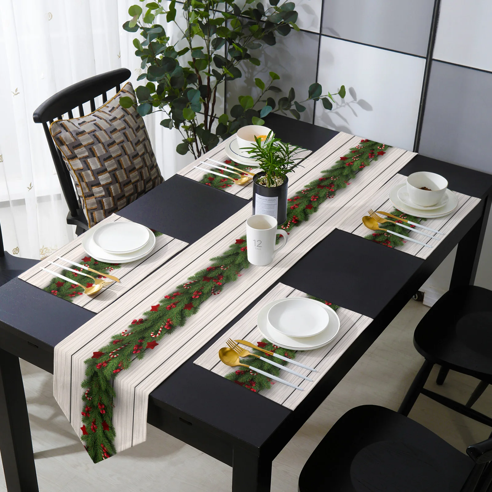 ChristmasPineNeedleCandyVintageWoodGrainTableRunnerand