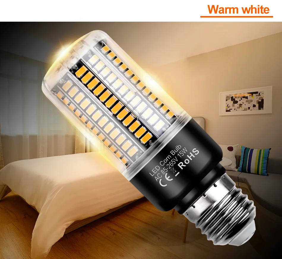 Description Picture 3 of itemE27 LED Light Bulb E14 Corn Lamp B22 Ceiling Chandeliers 3.5W 5W 7W 9W 12W 15W 20W Cool/Warm White No Flicker AC85-265V 5736 SMD