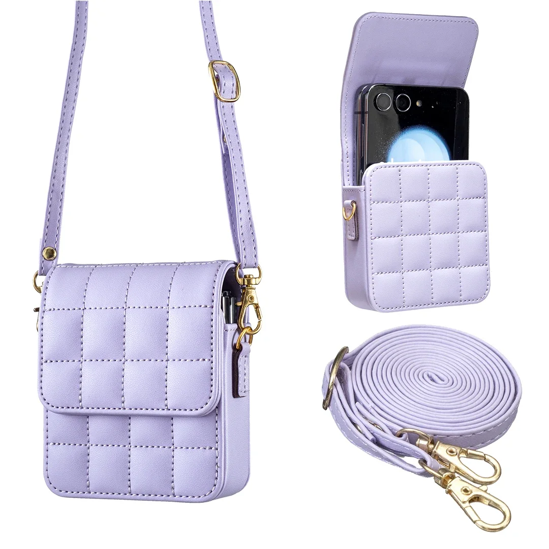 Women's Fashion Zipper Wallet Case - PU Leather Plaid with Strap and Card Holder