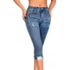Fashionable Street Style Distressed Jeans Low Waist Slim Fit Cotton Denim mid Stretch Eighteen Shorts Pure Color Spring Season