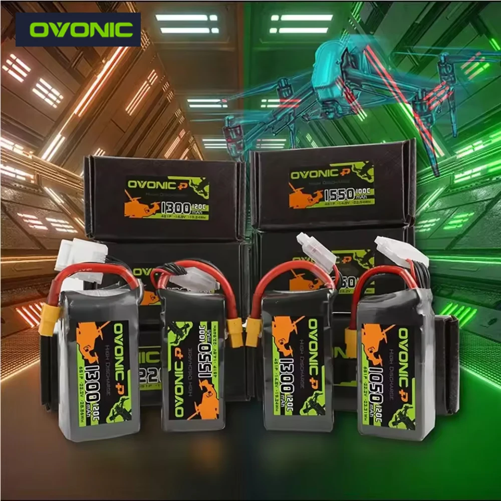 Batterie LiPo 6S 1300mAh 120C XT60 haute décharge pour drone FPV, vue latérale avec étiquette.