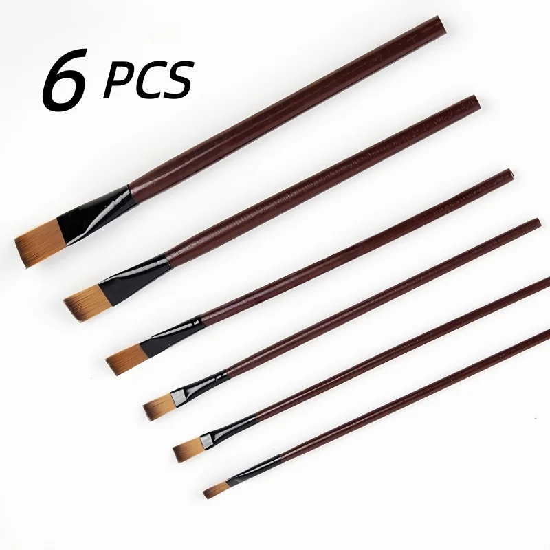 6피스 나일론 플랫팁 수채화 유화 세트, 전문 미술 창작 페인팅 브러쉬