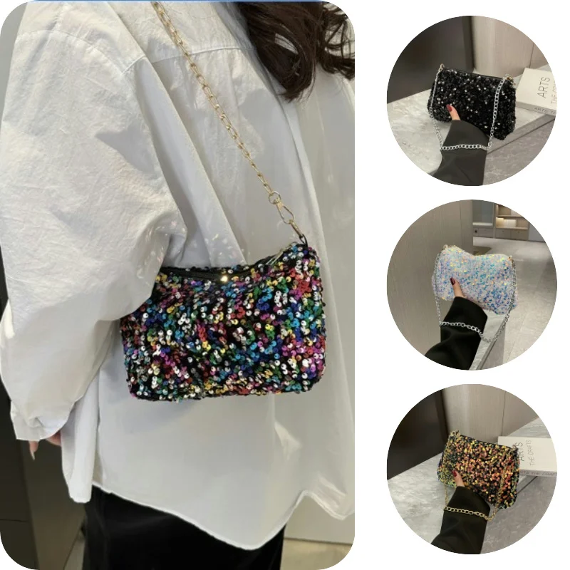 Solid Color Sequins Crossbody Bag Simple INS Chain Sequins